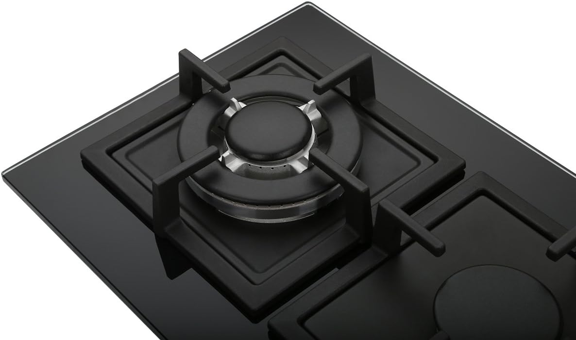 K&H 2 Burner 12 Inch Built-in LPG/Propane Gas Stove Top Glass Surface Cast Iron Cooktop 2-GCW-LPG