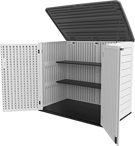 KINYING Horizontal Outdoor Storage Shed,47 Cu.ft Resin Outdoor Storage Cabinet Waterproof for Garden/Patio/Backyards
