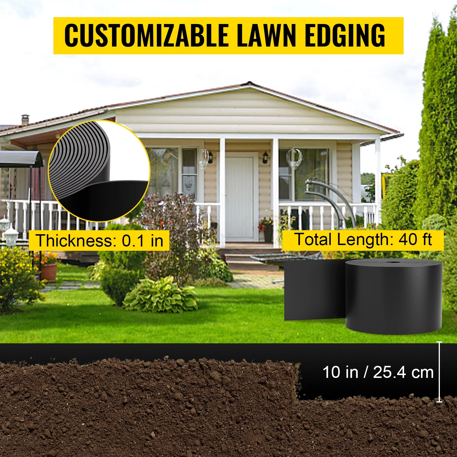 BENTISM Landscape Edging Terrace Board 40 ft Length 10 inch Depth Lawn Garden - Curated Treasures Market
