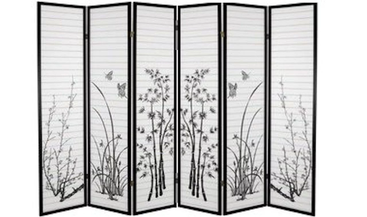 Legacy Decor Black Bamboo Floral Room Divider Screen 6-panels - Curated Treasures Market