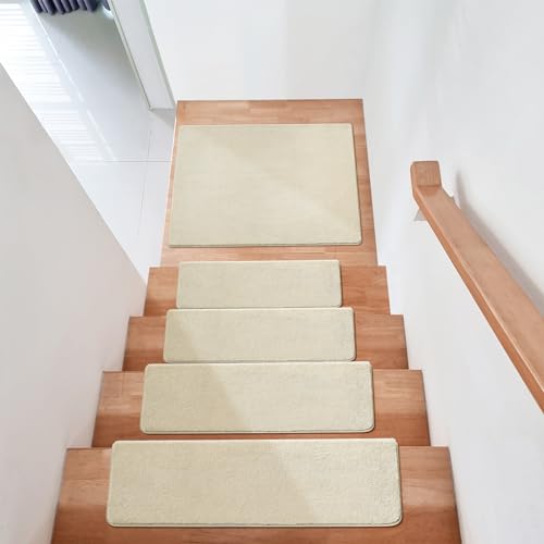 PURE ERA Carpet Stair Treads Ultra Plush Soft Bullnose Indoor Stair Protectors Pet Friendly Non-Slip Skid Resistant Tape Free Washable Reusable
