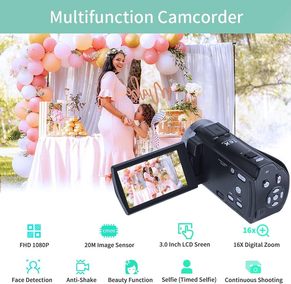 Video Cameras Night Vision Camera ORDRO V12 Digital Camcorder, 1080P YouTube Camcorder, 3'' LCD Screen 16X Digital Zoom Video Recorder with IR Night Vision Light, Remote Control, 2 Batteries