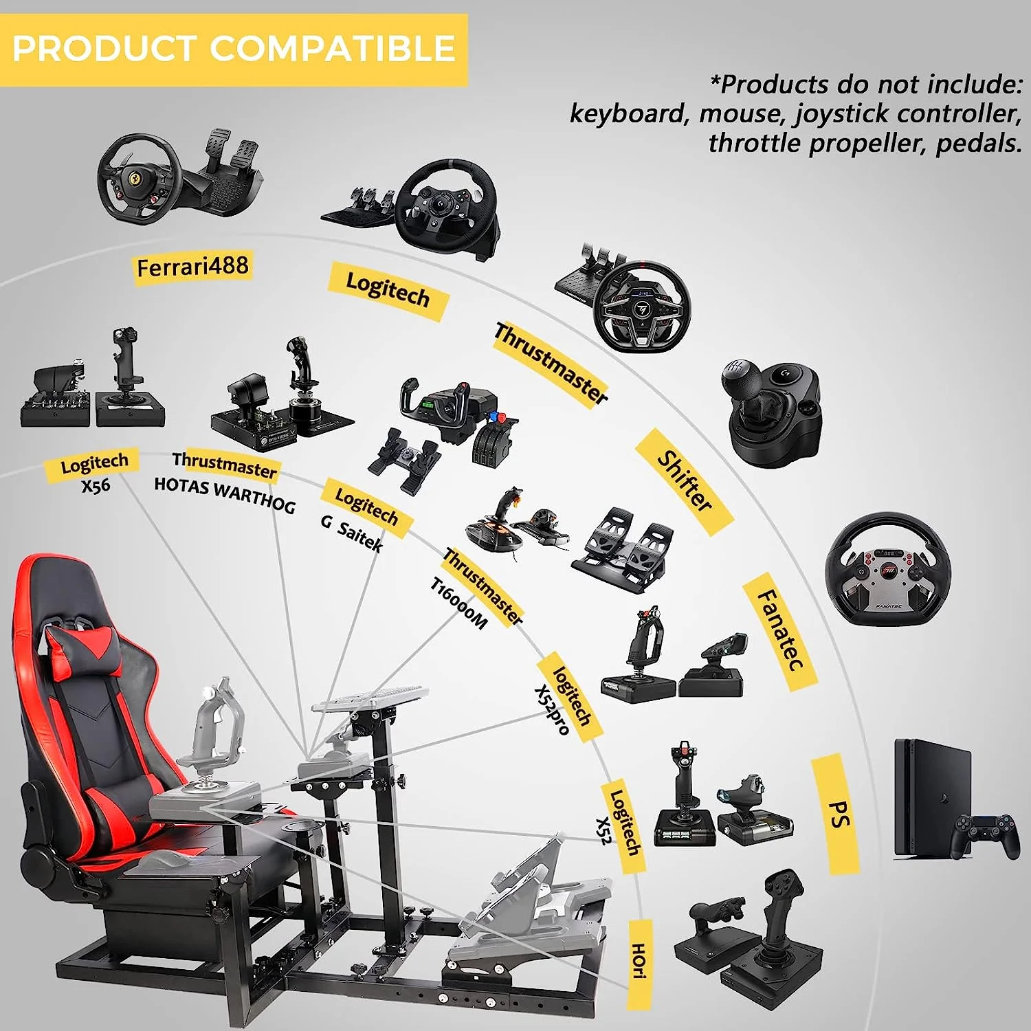 Marada Flight Racing Simulator Cockpit with Game Seat Fit for Thrustmaster HOTAS Warthog Excluding Electronics