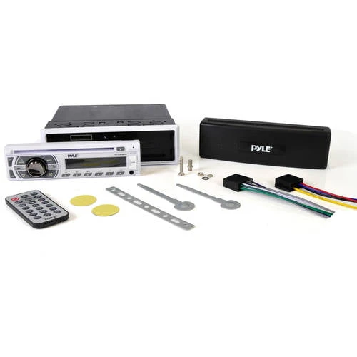 Pyle Single DIN Marine Bluetooth Stereo Receiver & CD Player with Remote, White