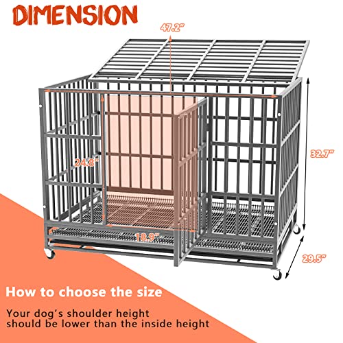 LEMBERI 48/38 inch Heavy Duty Indestructible Dog Crate, Escape Proof Dogs Cage Kennel with Lockable Wheels,High Anxiety Double Door Kennel,Extra Large Crate Indoor for Large Dog with Removable Tray