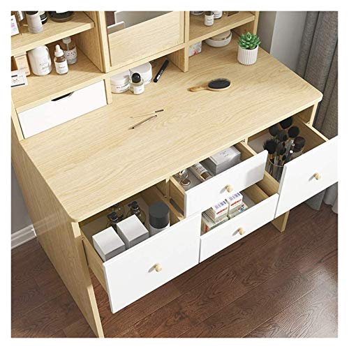 Makeup Vanity Table for Women Girls, Makeup Dressing Table with Flip Top Mirror, Storage Shelves, Makeup Vanity Desk for Bedroom, Vanity Table Set with 2 Drawers(White,60x45x132cm)