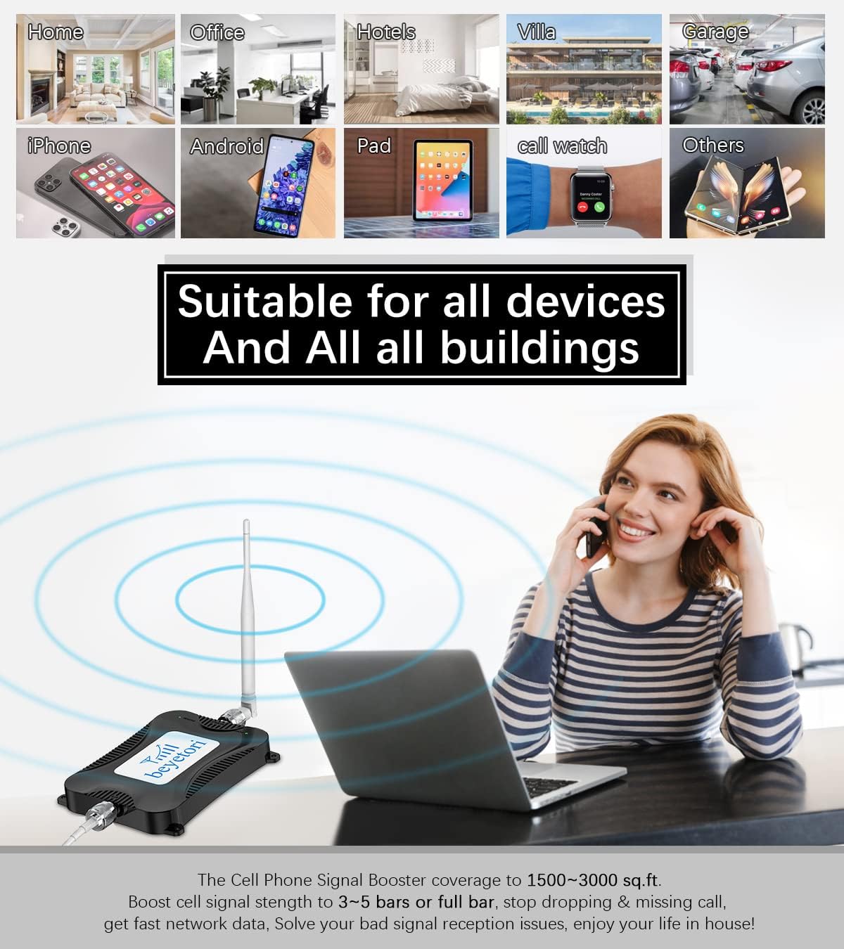 AT&T Cell Phone Signal Booster AT&T Signal Booster 4G LTE 5G ATT Cell Phone Booster Band 12/17 ATT Cellular Booster Cell Signal Booster for Home Cell Phone Signal Amplifier Repeater