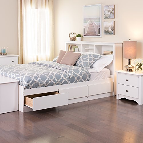 Prepac Mate's Full 6-Drawer Minimalist Platform Storage Bed, Contemporary Full Bed with Drawers 57" L x 18.75" W x 76.5" H, White, WBD-5600-3K