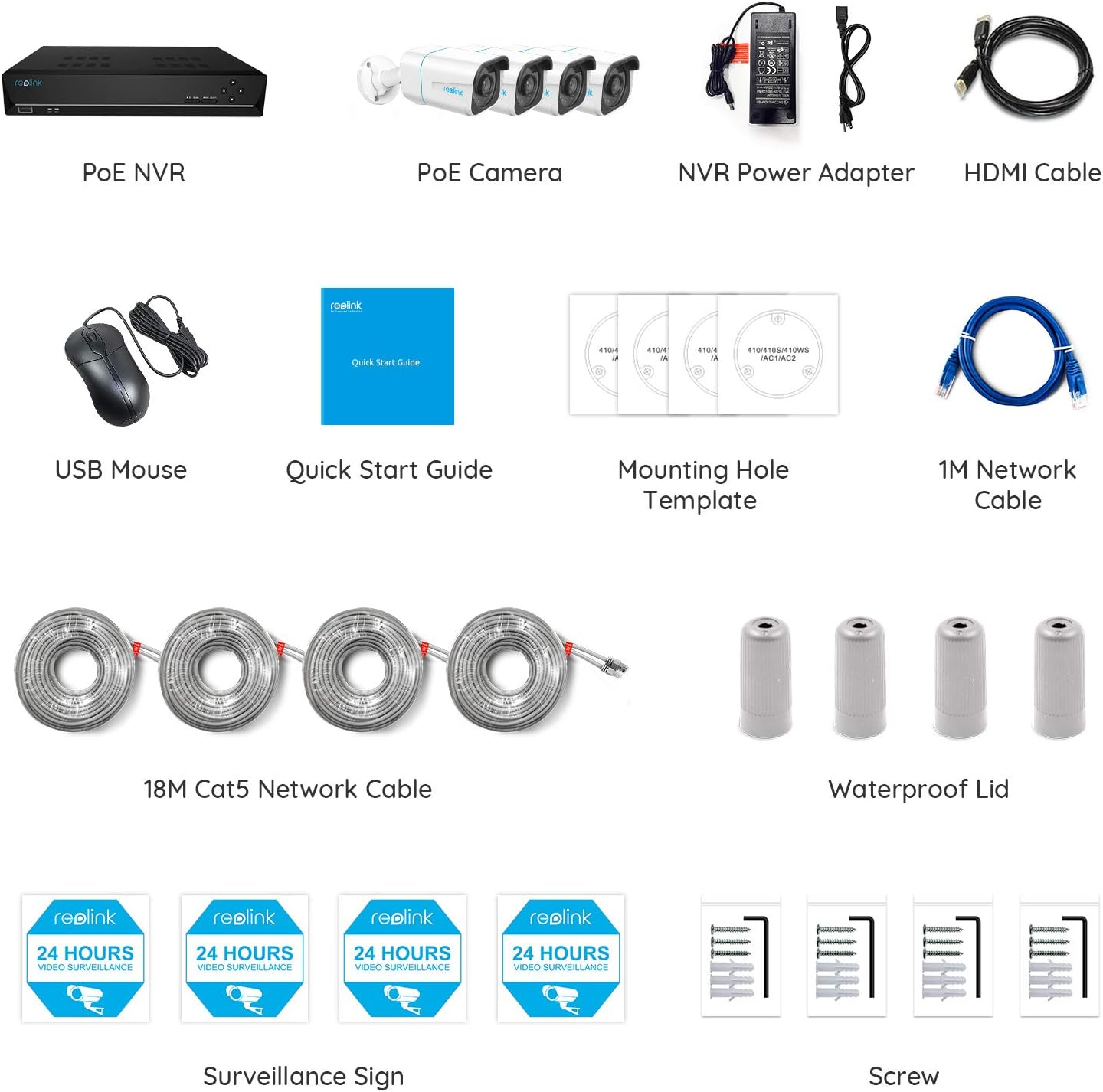 REOLINK 4K Security Camera System, 4pcs H.265 PoE Wired Bullet 4K Cameras with Person Vehicle Detection, 4K/8MP 8CH NVR with 2TB HDD for 24-7 Recording, RLK8-810B4-A