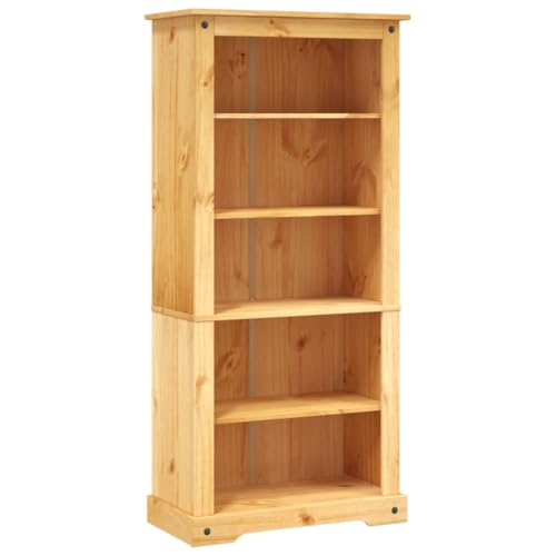5-Tier Bookcase Mexican Pine Corona Range 31.9"x15.7"x66.9",Rustic Mexican Pinewood Bookcase with 5 Shelves for Ample Storage Bookcases & Standing Shelves