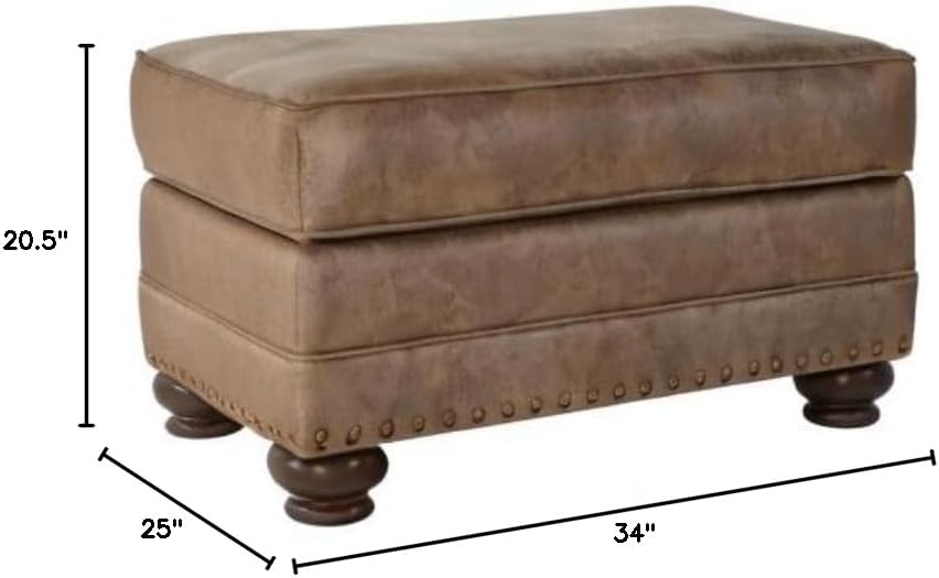 Roundhill Furniture Leinster Faux Leather Ottoman with Antique Bronze Nailheads in Jetson Ginger