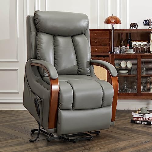 Irene House 9185 Petite Lift Chair Recliner for Elderly with Heat and Massage Dual Motor Power Sofa with Wooden Armrests and 2 Side Pockets(Faux Leather Beige)