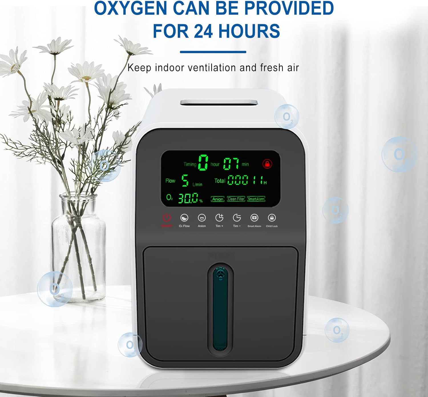 Oxygen Concentrator Home Care Portable Oxygen Generator Low Operation Noise Air Purifier 1-7L