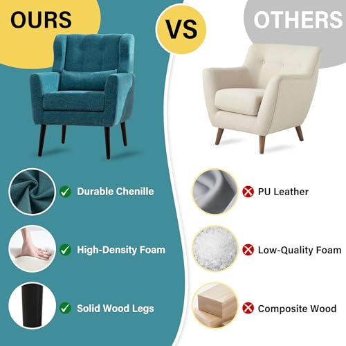 Modern Accent Chair Set of 2,Upholstered Foam Filled Living Room Chairs,Comfy Reading Chair,Mid Century Modern Chair with Chenille Fabric,Lounge Arm Chairs Armchair for Living Room Bedroom (Dark Blue)