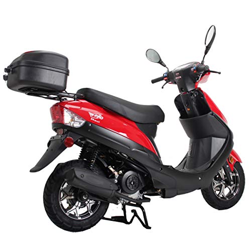 X-PRO Maui 50 Gas Moped with 10" Aluminum Wheels, Rear Trunk, Electric/Kick Start! (Black)