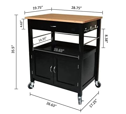 eHemco Kitchen Island Cart Natural Butcher Block Bamboo Top with White or Black Base