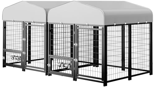 SINO LUBAN Outdoor Dog Kennel Outside Run with Doggy Door, Swivel Feeder&Roof - 8x4x6 Large Dog Kennels Pens Outside for Large Dogs Breed-Heavy Duty Cage Enclosure Yard (Can Connect to Your Dog House)
