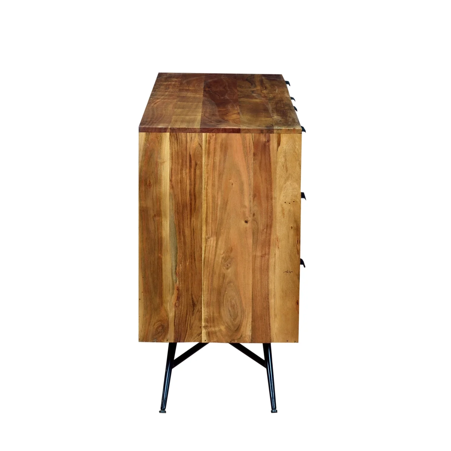 The Urban Port 58 Inch Acacia Wood Sideboard with 6 Drawers and Iron Base, Brown