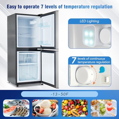 French Door Refrigerator with Dual Zone, 4.5 cu ft Fridge and 1.2 cu ft Freezer, 7 Temp Settings, 45 dB, Stainless Steel