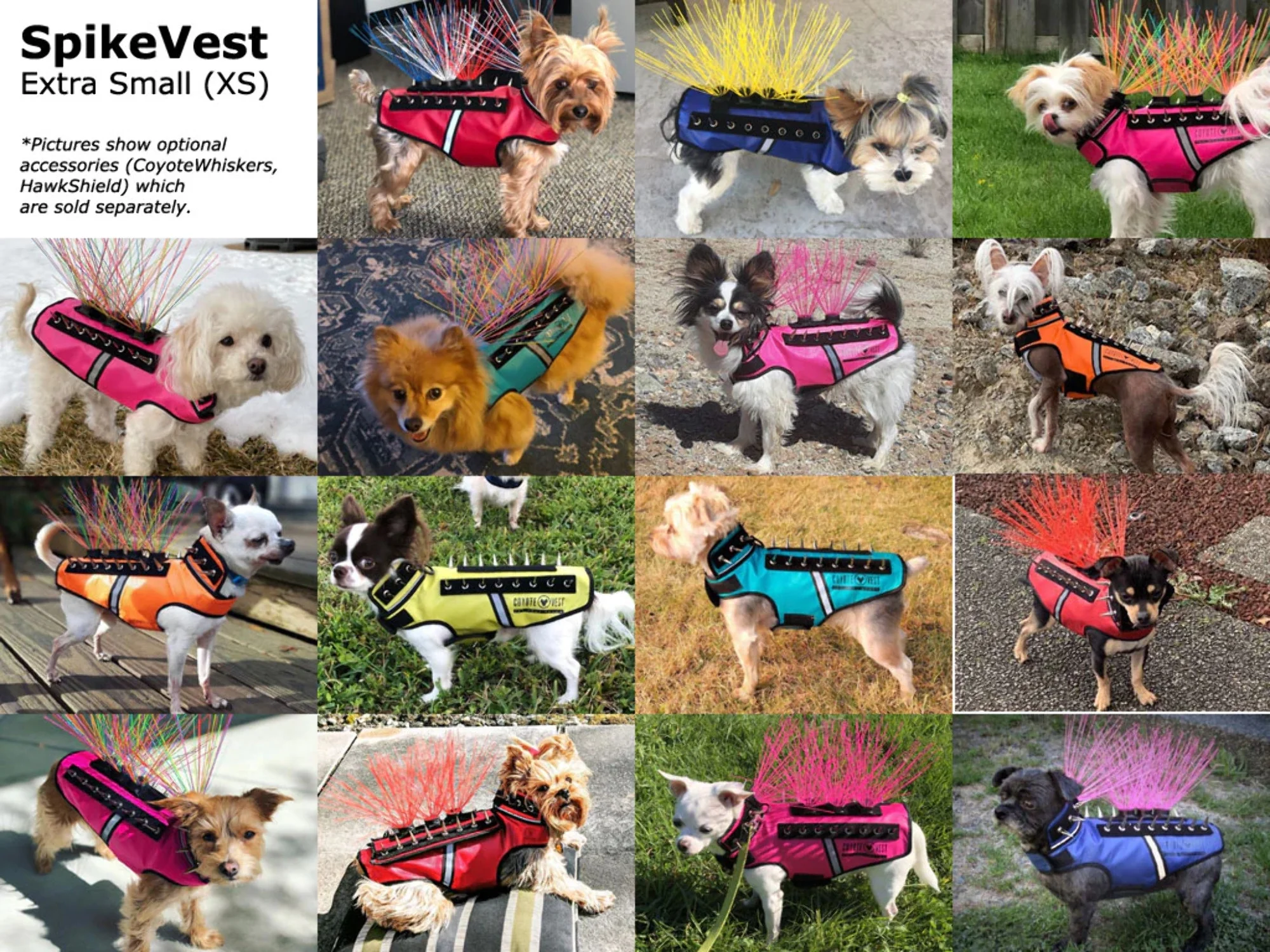 CoyoteVest SpikeVest Dog Harness Vest, Reflective Dog Accessories with Spikes to Shield Your Pet from Raptor and Animal Attacks- Proudly Made in America XX-Small