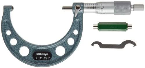 Mitutoyo 115-243 Spherical Face Micrometer, Ratchet Stop, 2-3x22 Range, 0.001x22 Graduation, +/-0.00015x22 Accuracy, Spherical S