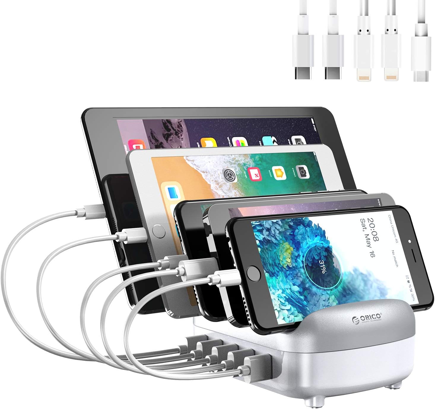 ORICO 120W Charging Station for Multiple Devices - 10 USB Smart Ports - Auto Temperature Control System - Charger Organizer Docking Station for Cell Phones, Tablets and Others (Cables not Included) Pack of 2