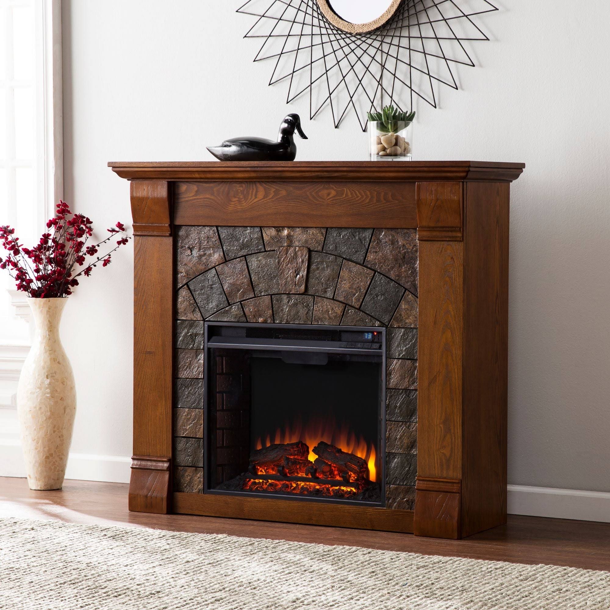 Southern Enterprises Elkmont Electric Fireplace - Salem Antique Oak