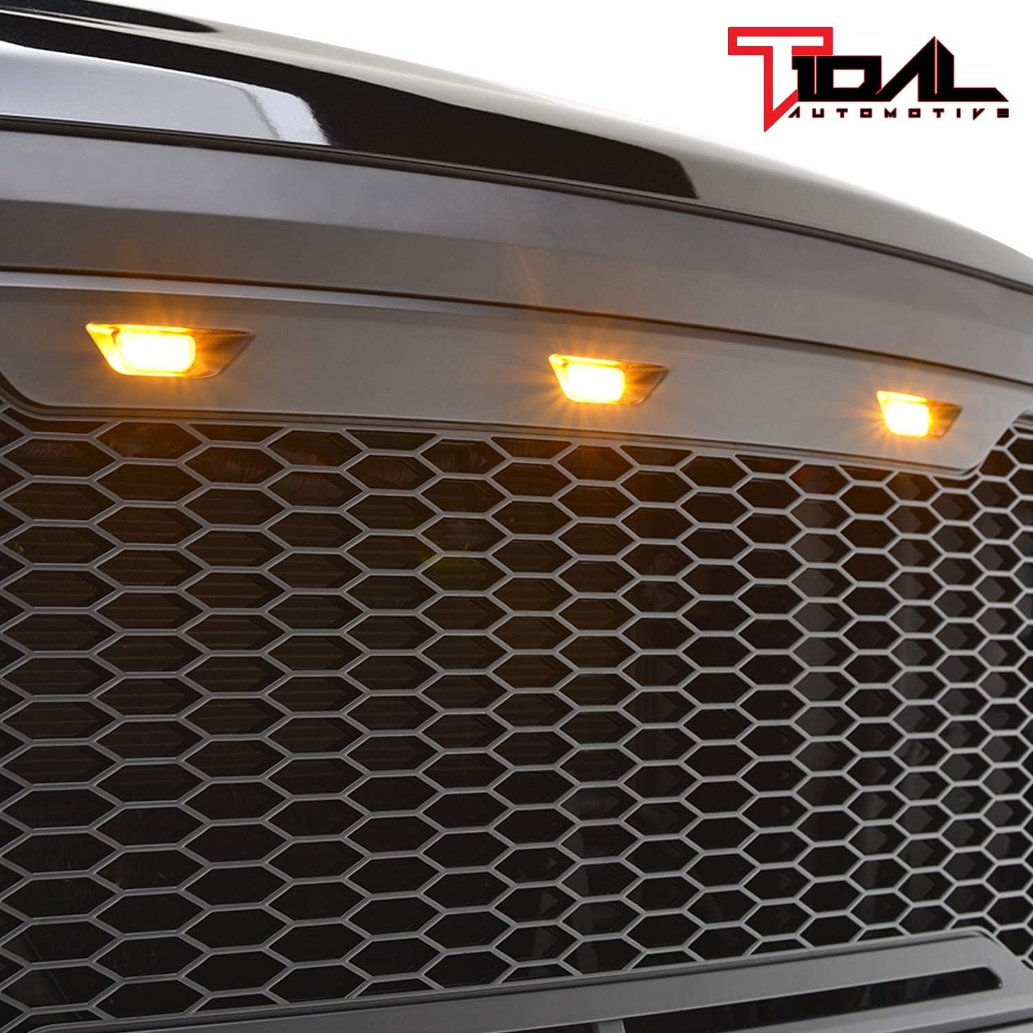 Tidal Replacement Ram ABS Upper Grille Front Hood Grill - Matte Black - With Amber LED Lights for 10-12 Ram 2500/3500 Heavy Duty