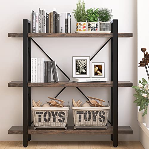5-Tier Bookshelf Large Etagere Book Shelves,Industrial Style Bookcase and Book Shelves,Open Large Real Wood Bookshelfs,Retro Brown for Living Room Office, Retro Brown (LZ01-5tier-PLUS)