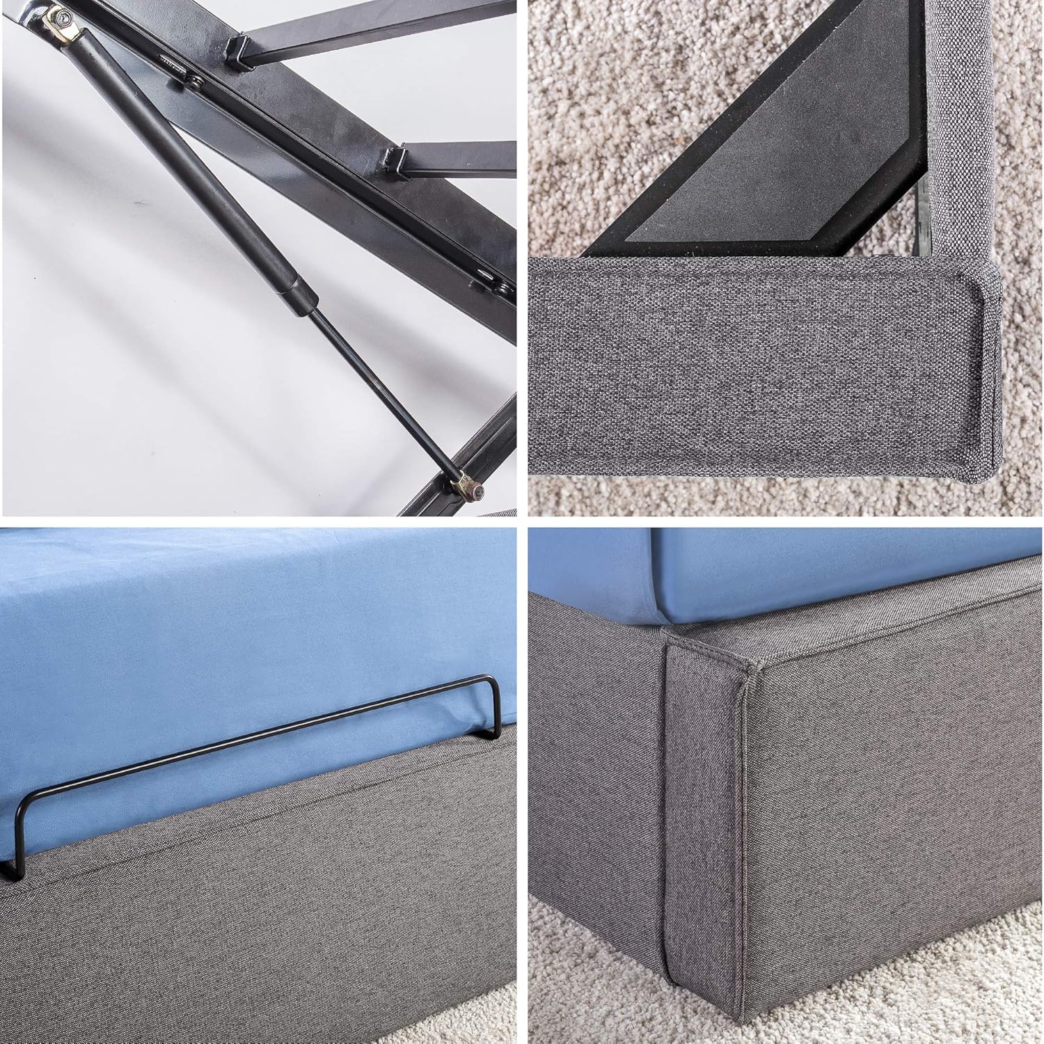 ZINUS Finley Upholstered Platform Bed Frame with Lifting Storage / Hydraulic Lifting Under Bed Storage / No Box Spring Needed / Easy Assembly, Queen