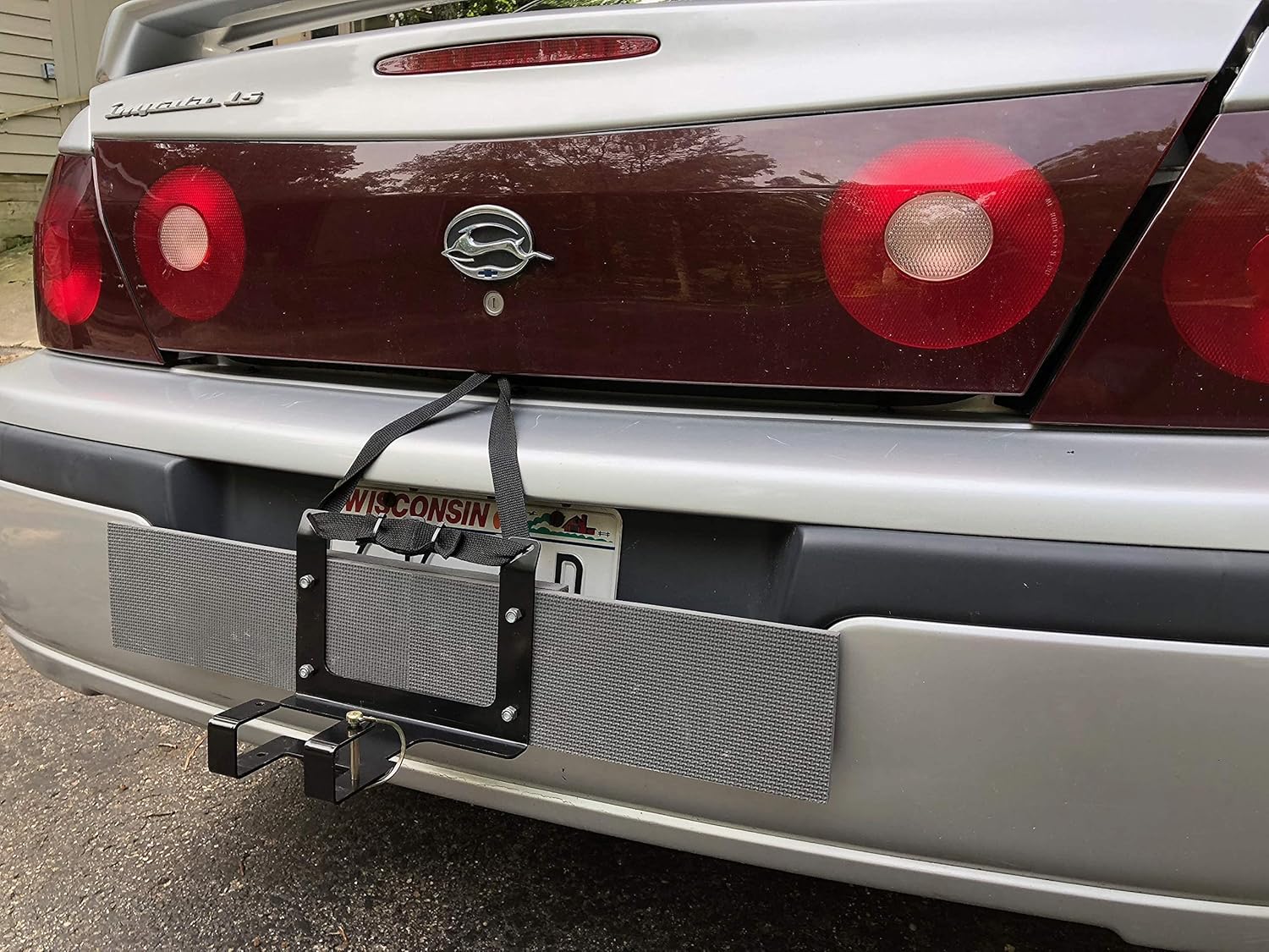 Garbage Commander Bumper Mounted Wheeled Trash/Recycle can Hauling Hitch. No Hitch Needed uses Vehicles Rear Latch for mounting.
