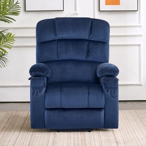 MCombo Large Dual Motor Power Lift Recliner Chair for Elderly, Massage and Heat, Lay Flat, Zero Gravity, Home Button, USB Port, Fabric 7680 (Large, Beige)