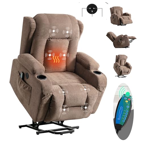 Power Lift Recliner Chair with Heat & Massage for Seniors - Electric Motor, USB Port, Side Pockets, and Adjustable Recline,Blue