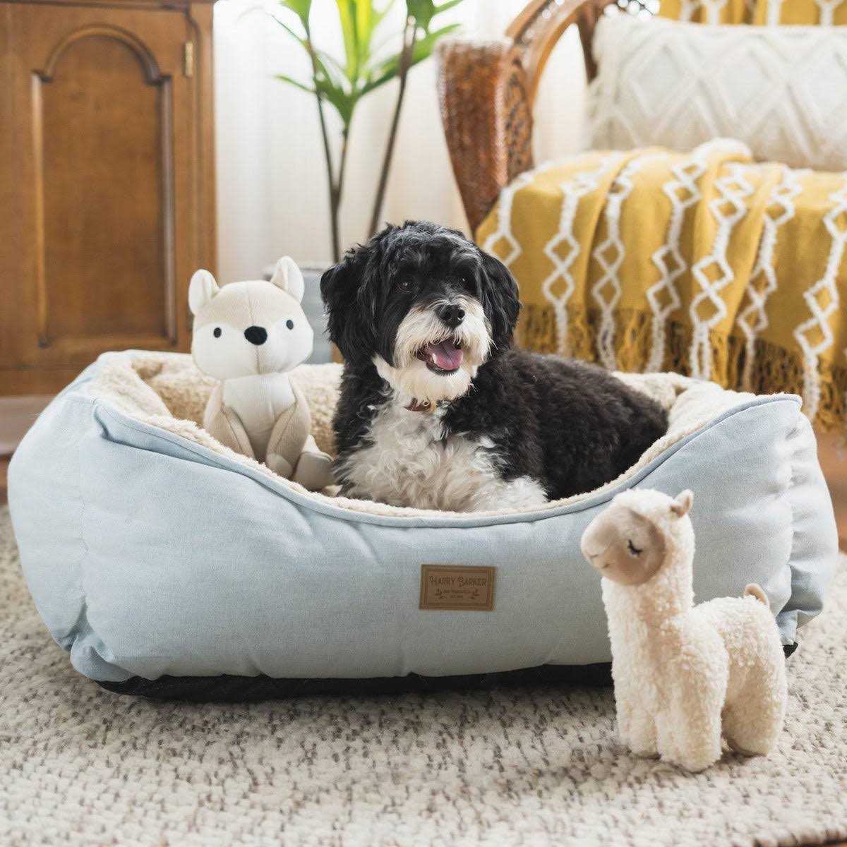 Harry Barker Blue Chambray Cozy Sherpa Bed - Pet Supplies online store