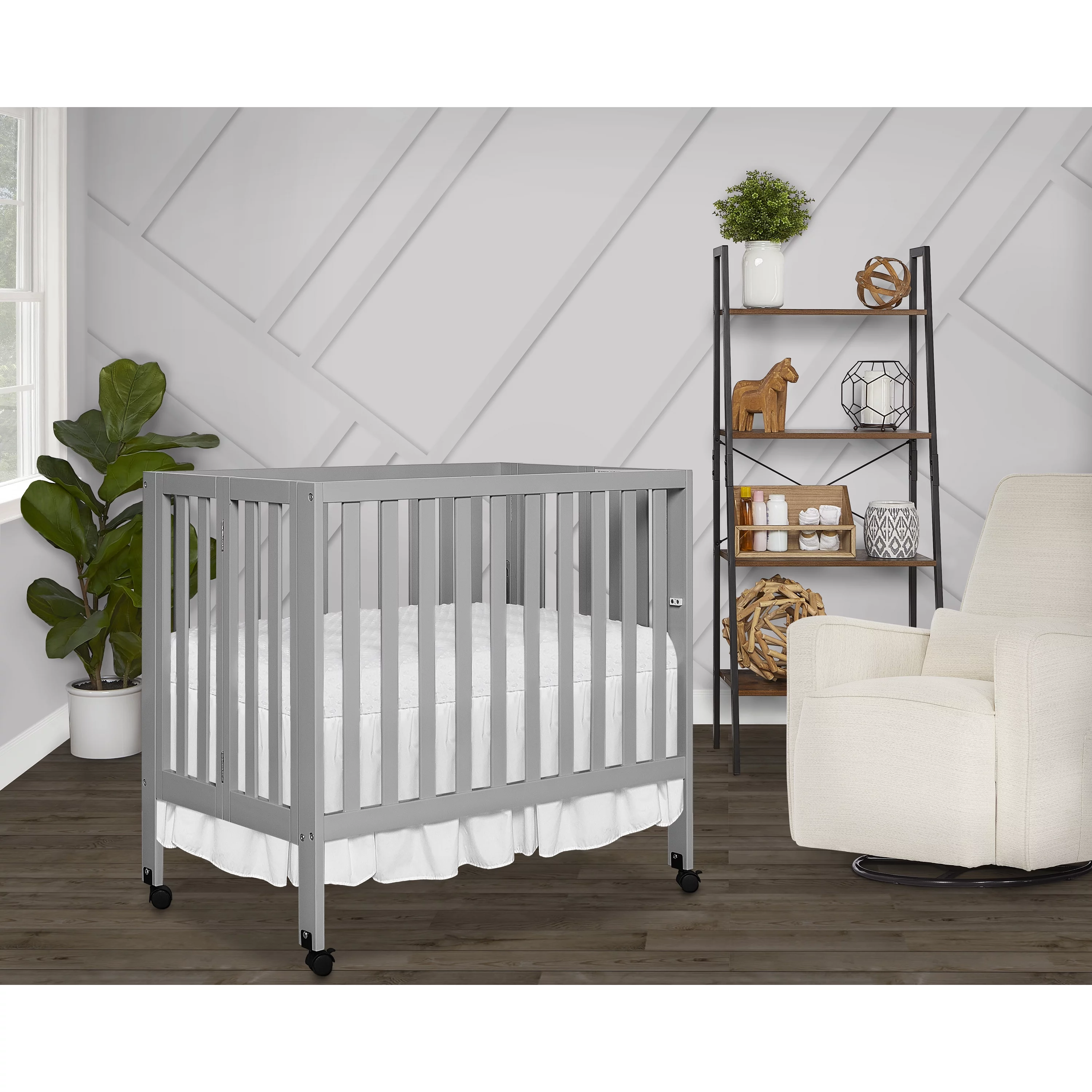 Dream On Me Jett Non-Full Size Folding Crib in Pebble Grey, Patented Folding System