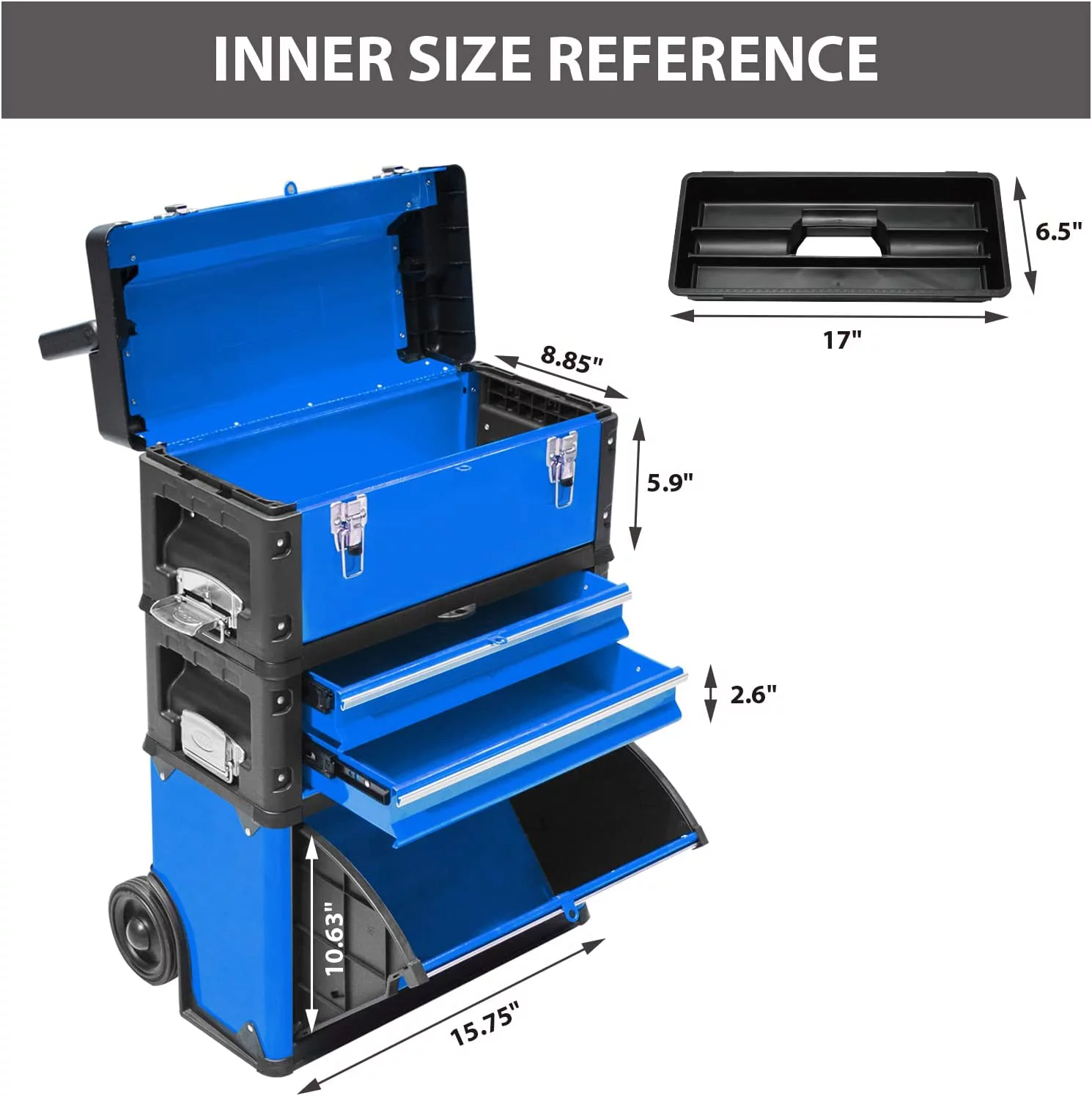Big Red Rolling Tool Chest with Wheels Stackable Tool Storage Cabinet with 3 Drawers for Garage Workshop