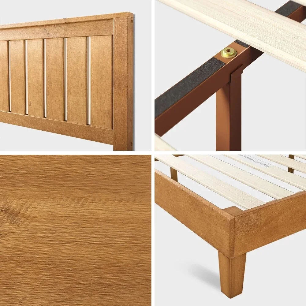 Zinus Alexia Deluxe Wood Platform Bed Frame with Headboard, Rustic Pine, Queen bed  bedroom furniture