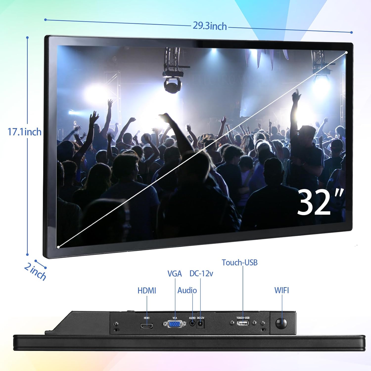 32 inch Capacitive Multi-Touch Screen Industrial Monitor, Built-in Speakers, USB, VGA, DVI & HD-MI Ports,16:9 Display and 1920 x 1080P, Digital Signage Displays Player for Advertising
