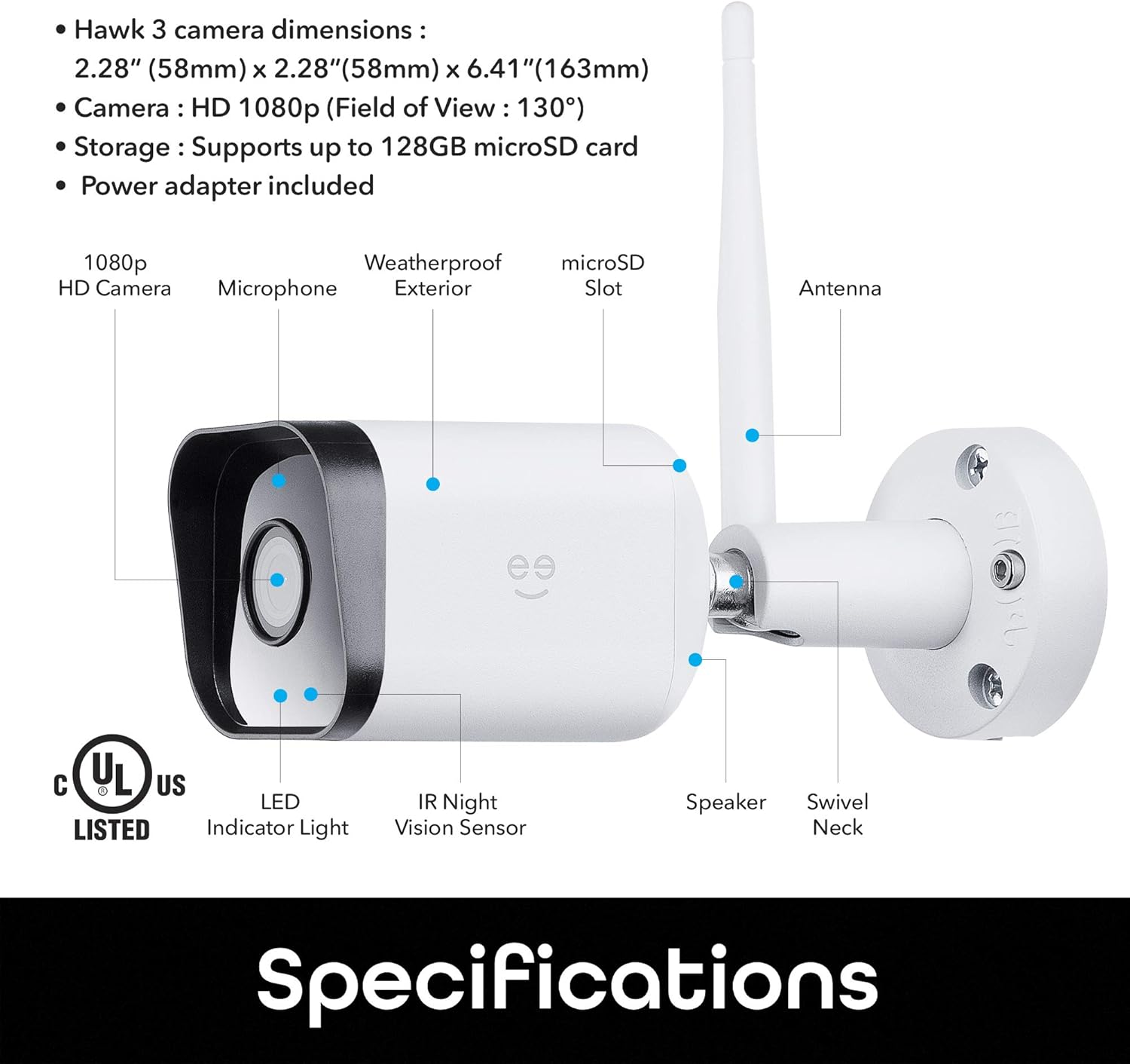 Geeni HD Hawk 3 1080p Outdoor Security Camera, IP66 Weatherproof WiFi Surveillance with Night Vision and Motion Detection, Compatible with Alexa and Google Assistant, No Hub Required, 2 Pack