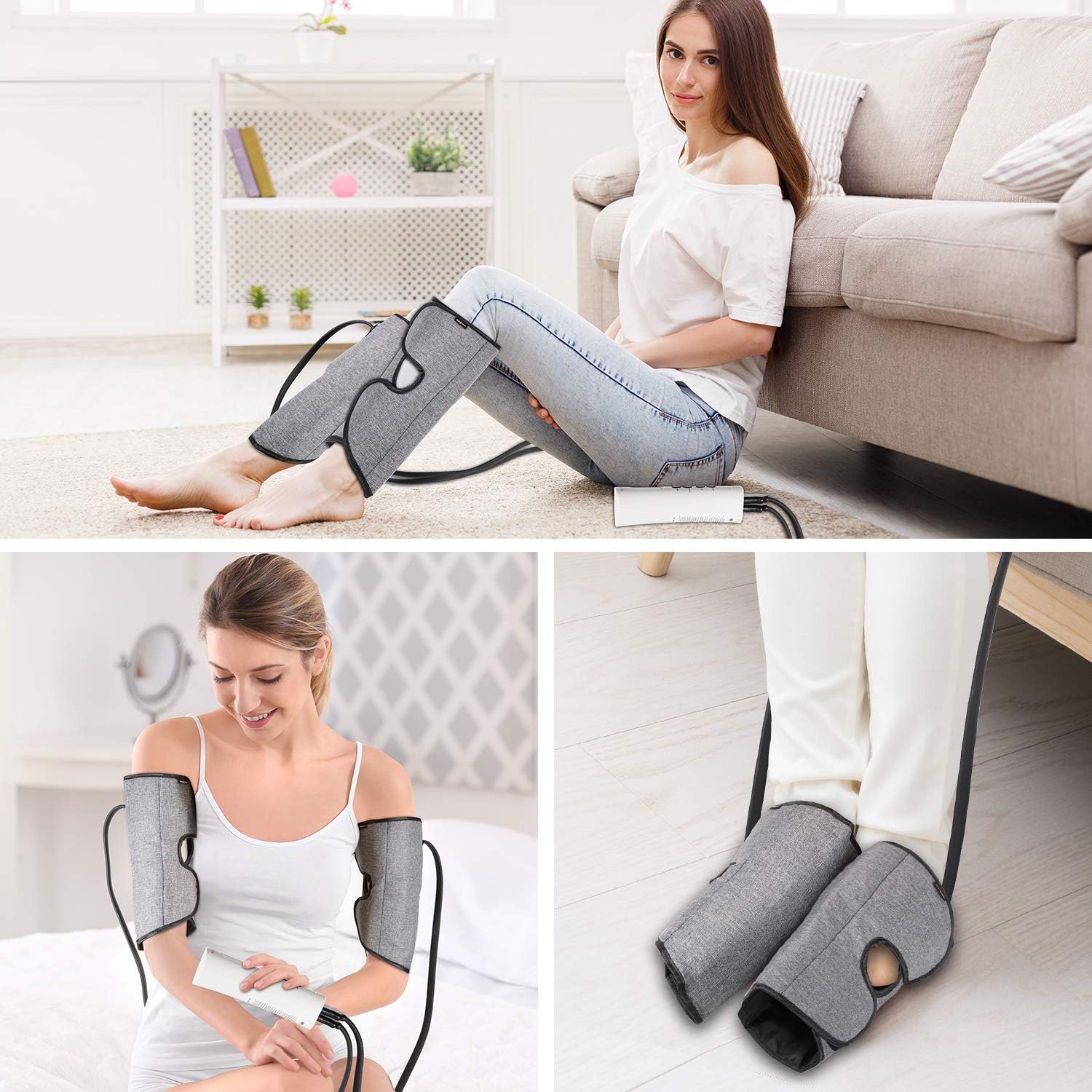 SHINE WELL Leg Massager for Circulation, Leg Compression Massager for Calf Foot and Arms, Calf Massager with 3 Modes 3 Intensities 2 Timing, Helpful for Restless Legs Syndrome Relief, Pain Relief