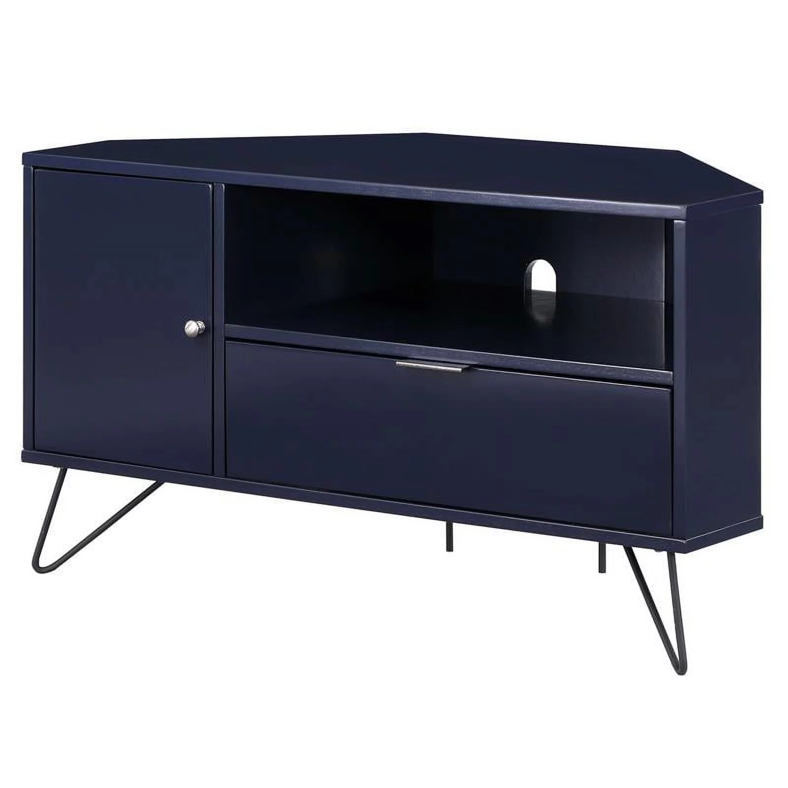 Bowery Hill Modern Wood Multi-Storage Corner TV Stand in Navy