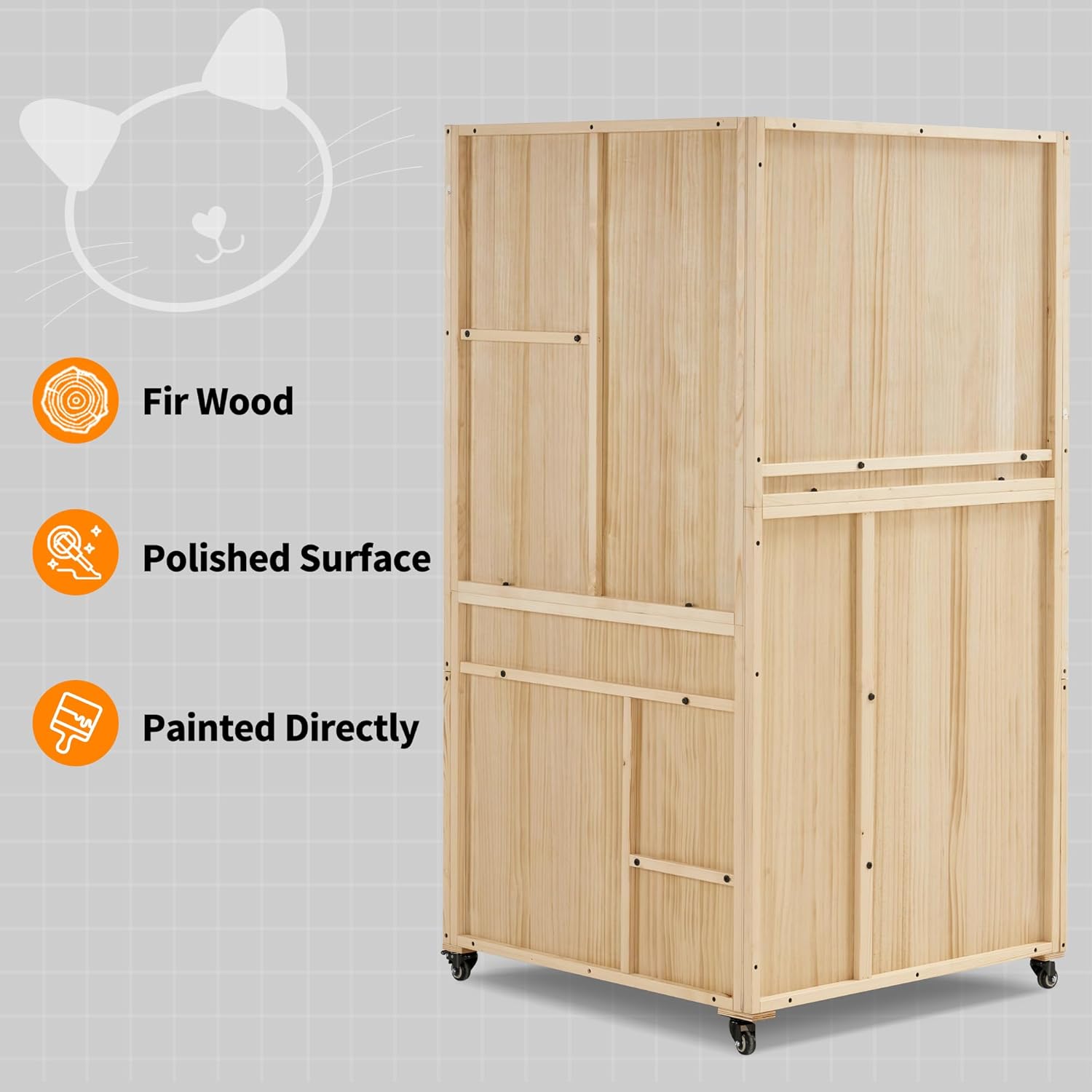 MCombo Large Corner Cat House Villa, Wooden Indoor Cat Enclosure with Scratching Post, Multi-Feature Enclosed Cat Cages with Escape Doors, Wood Cat Condo with Wheels CT96