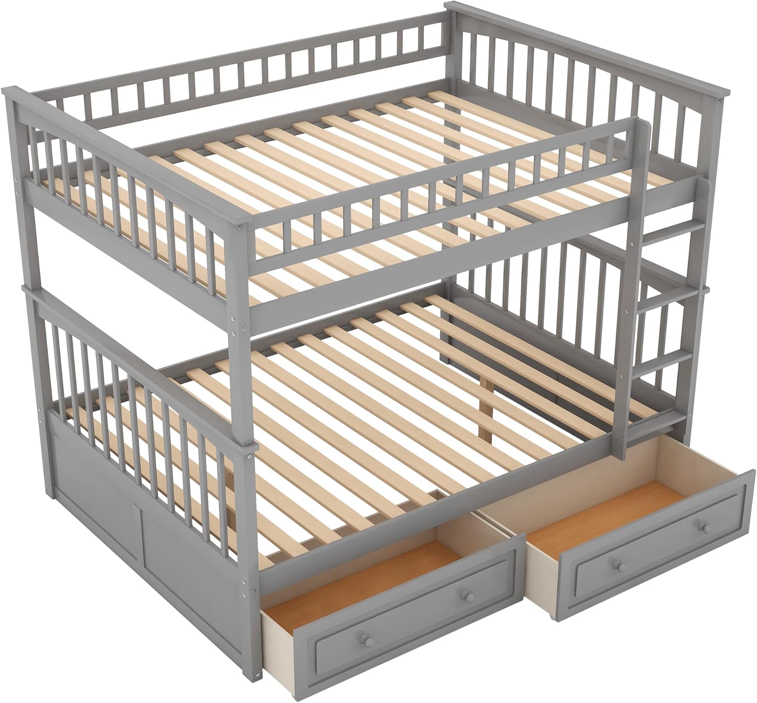 Full Over Full Bunk Bed with Drawers,Wood Bedframe Divided Into Two Full Size Daybeds for Kids Teens,Gray
