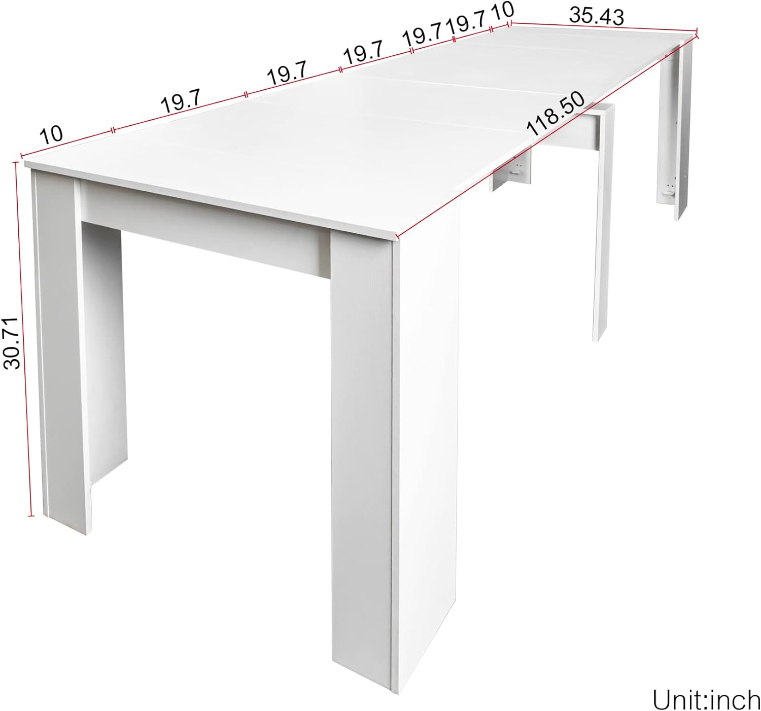 118" Wooden Expandable Dining Table for 8-12 Person, Multifunctional Extendable Console Desk, Large Rectangle Office Conference Meeting&Table, White