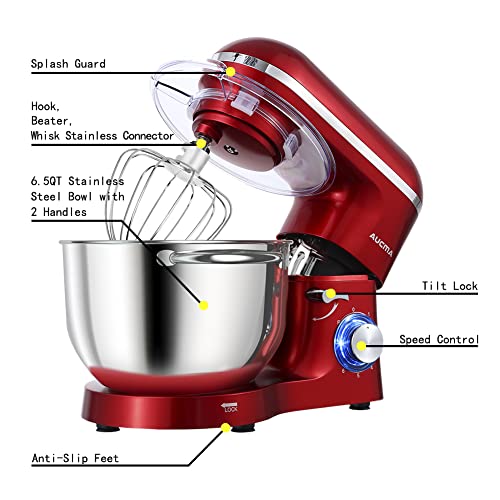 Aucma Stand Mixer,6.5-QT 660W 6-Speed Tilt-Head Food Mixer, Kitchen Electric Mixer with Dough Hook, Wire Whip & Beater