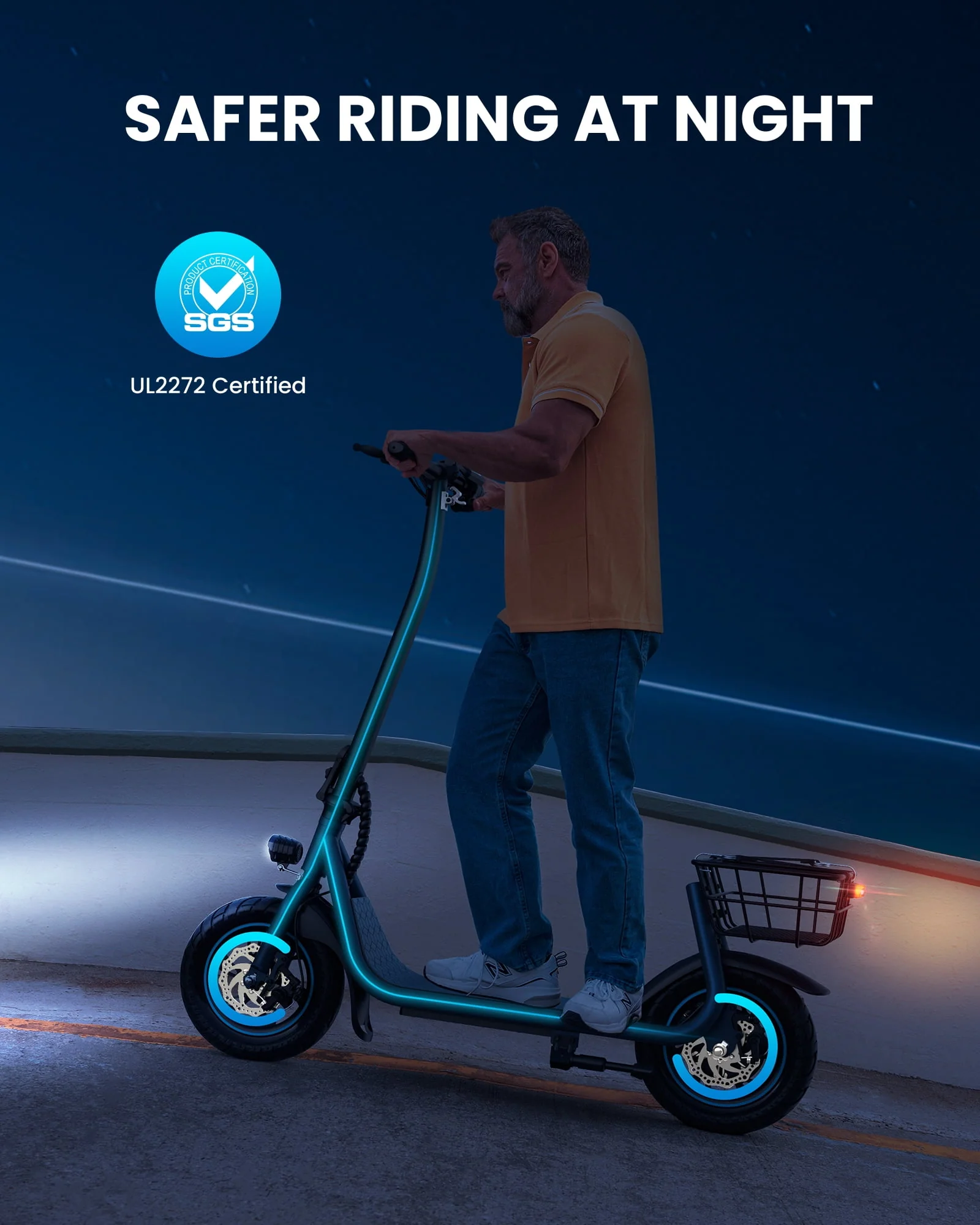 Kistp 550W Electric Scooter for Adults, 12 inch Commuter Electric Scooter with Basket and Wide Deck - up to 20 Miles 18.6MPH-Blue