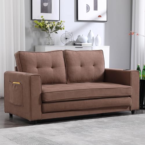 Futon Sofa Bed,3-in-1 Convertible Sleeper Sofa Bed Pull Out Couch with 2 Side Pocket Upgraded Loveseat Foldable Floor Couch Bed for Living Room,Dark Gray