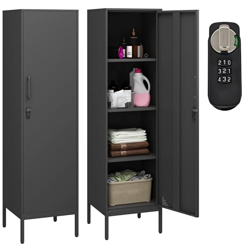 Metal Locker, Storage Cabinet with Digital Lock, Steel File Cabinet with 3 Adjustable Shelves for School, Living Room, Bedroom, Office (Green)