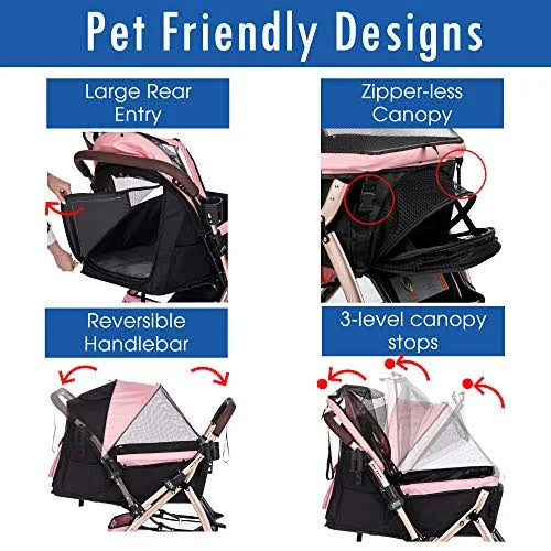 HPZ Pet Rover XL Extra-Long Premium Heavy Duty Dog/Cat/Pet Stroller Travel Carriage with Convertible Compartment/Zipperless Entr