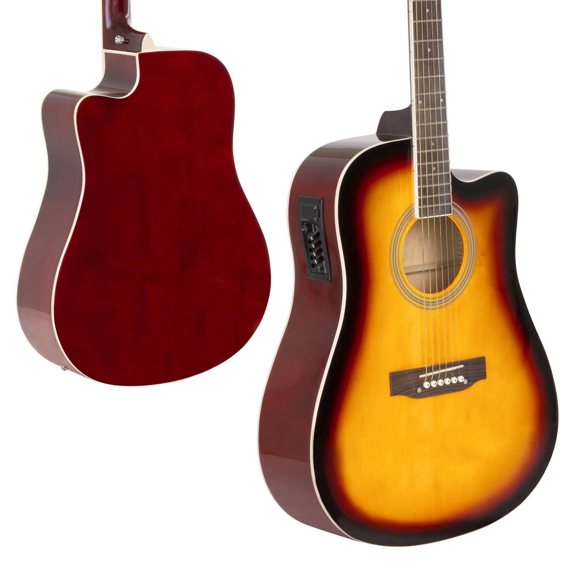 Best Choice Products 41in Full Size Acoustic Electric Cutaway Guitar Set with 10-Watt Amp, Capo, E-Tuner, Case - Sunburst